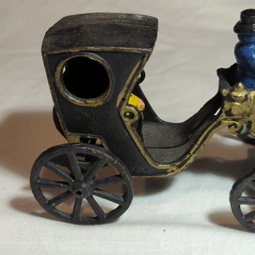 Vintage Cast Iron Horse Drawn Carriage with Driver and Rider